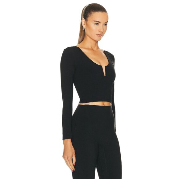 Le Ore Veneto Deep V Neck Long Sleeve Top in Black XSmall New Womens Crop - Picture 2 of 12